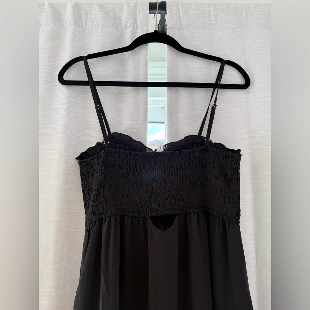 Black Smocked Maxi Dress | Button Front Sundress with Pockets Size M - Picture 9 of 11
